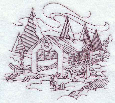 Country Christmas Sketch - Covered Bridge