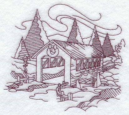 Country Christmas Sketch - Covered Bridge