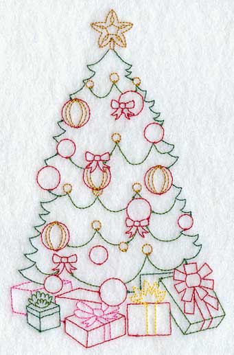 Festive Christmas Tree (Redwork)