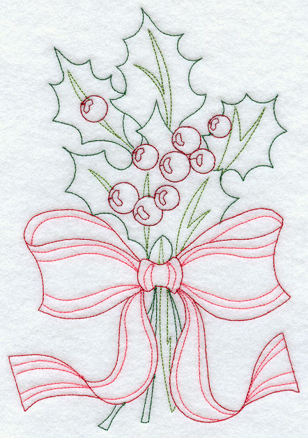 Holly and Ribbon (Redwork)
