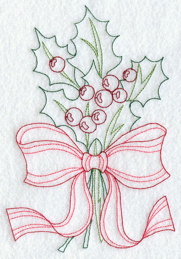 Holly and Ribbon (Redwork)