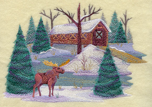 Country Scene with Moose in Watercolor