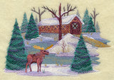 Country Scene with Moose in Watercolor