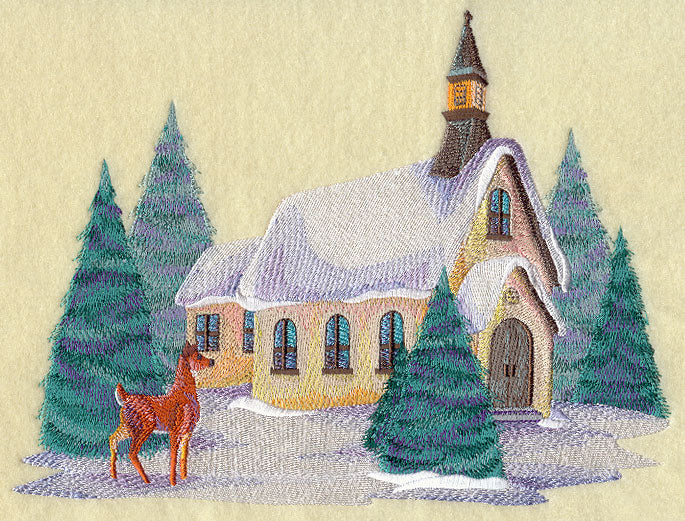 Country Scene with Deer in Watercolor