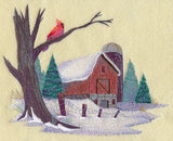 Country Scene with Cardinal in Watercolor