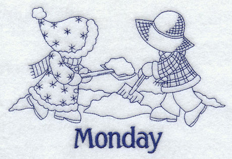 Sunbonnet Sue and Fishermen Fred on Monday (Bluework)