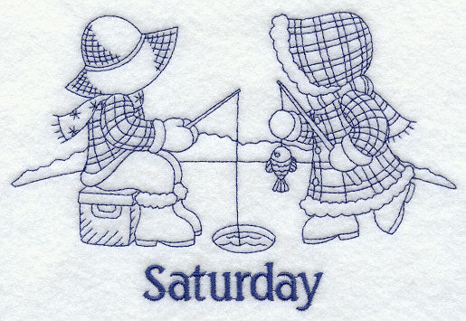 Sunbonnet Sue and Fishermen Fred on Saturday (Bluework)