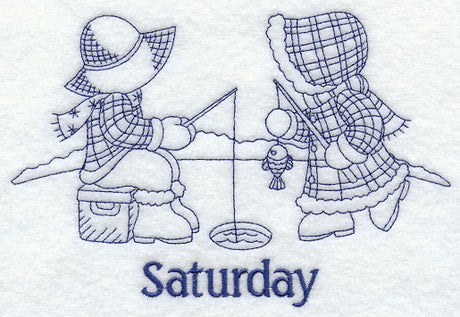 Sunbonnet Sue and Fishermen Fred on Saturday (Bluework)