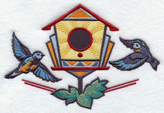 Art Deco Feathers - Birdhouse and Birds