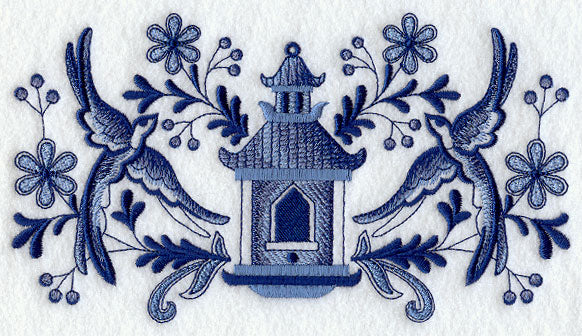 Blue Willow Feathers - Birdhouse and Birds