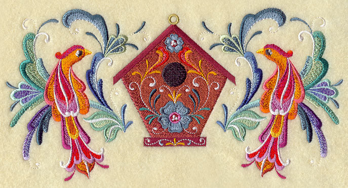 Rosemaling Feathers - Birdhouse and Birds