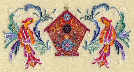 Rosemaling Feathers - Birdhouse and Birds