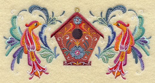 Rosemaling Feathers - Birdhouse and Birds