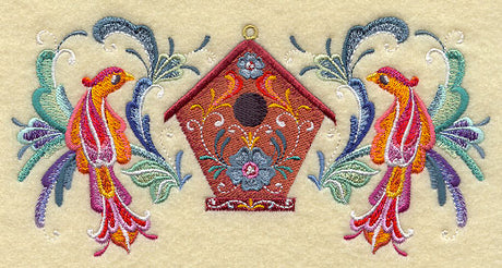 Rosemaling Feathers - Birdhouse and Birds