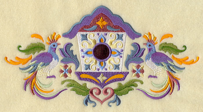 Majolica Feathers - Birdhouse and Birds