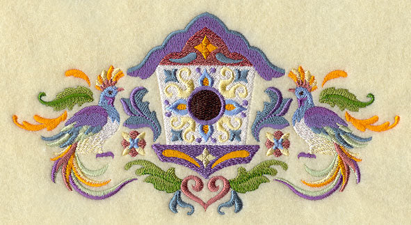 Majolica Feathers - Birdhouse and Birds