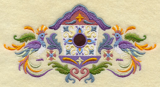 Majolica Feathers - Birdhouse and Birds