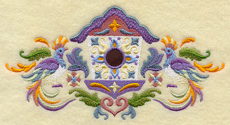 Majolica Feathers - Birdhouse and Birds