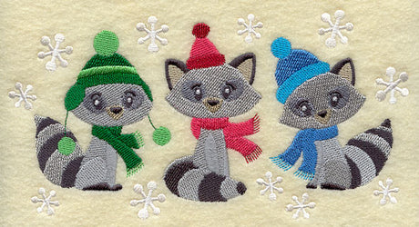 Winter Raccoon Trio