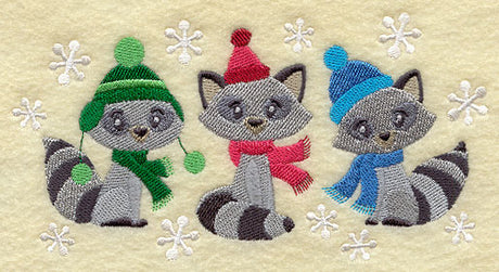 Winter Raccoon Trio