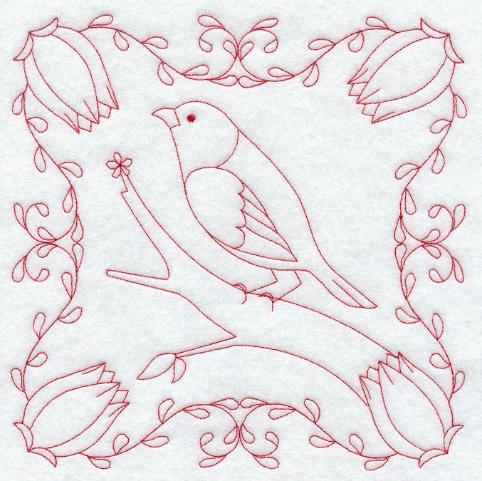 Finch and Flowers (Redwork)