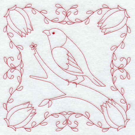 Finch and Flowers (Redwork)