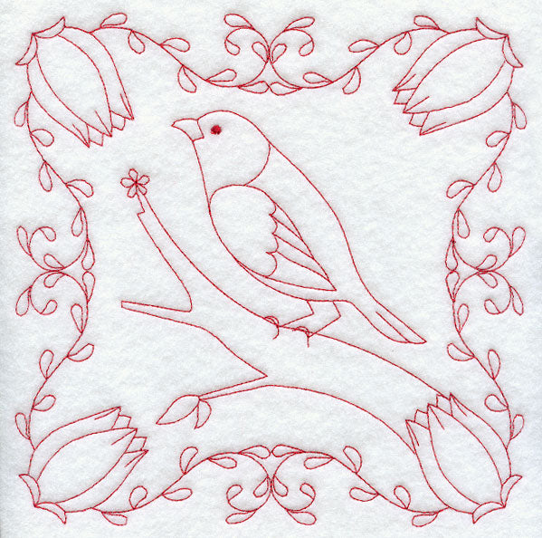 Finch and Flowers (Redwork)
