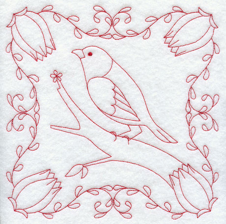 Finch and Flowers (Redwork)