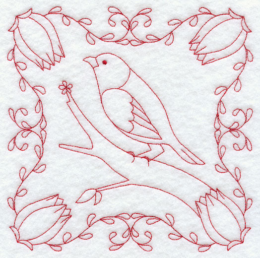Finch and Flowers (Redwork)