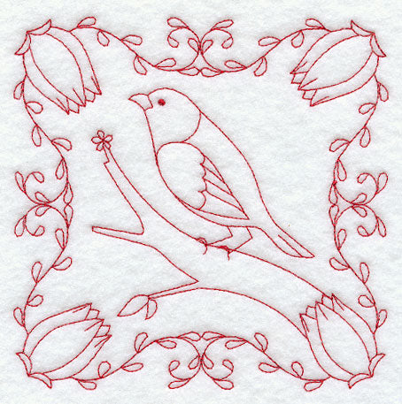Finch and Flowers (Redwork)