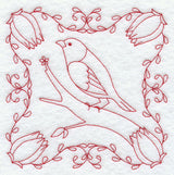 Finch and Flowers (Redwork)