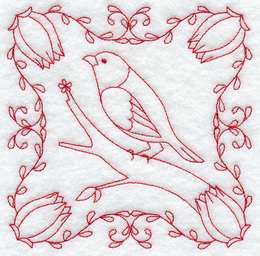 Finch and Flowers (Redwork)