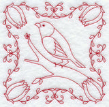 Finch and Flowers (Redwork)