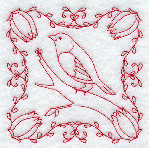 Finch and Flowers (Redwork)