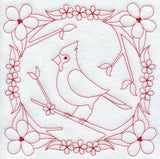 Cardinal and Blooms (Redwork)
