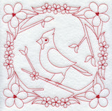 Cardinal and Blooms (Redwork)