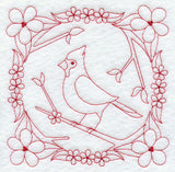 Cardinal and Blooms (Redwork)