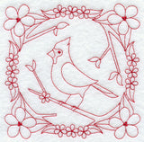 Cardinal and Blooms (Redwork)