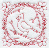 Cardinal and Blooms (Redwork)