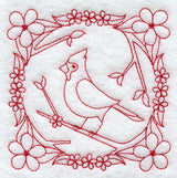 Cardinal and Blooms (Redwork)