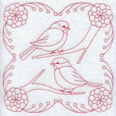 Bright Chickadees (Redwork)
