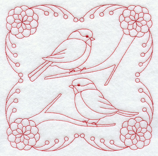 Bright Chickadees (Redwork)