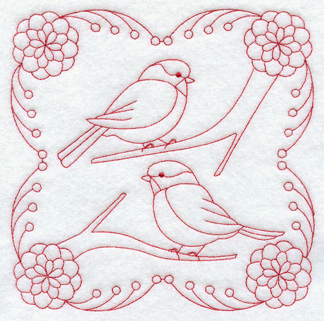 Bright Chickadees (Redwork)