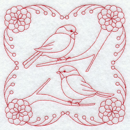 Bright Chickadees (Redwork)