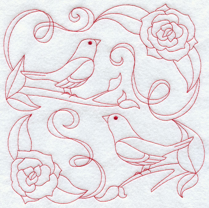 Bluebirds and Blossoms (Redwork)