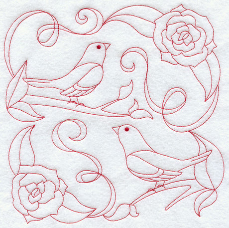 Bluebirds and Blossoms (Redwork)