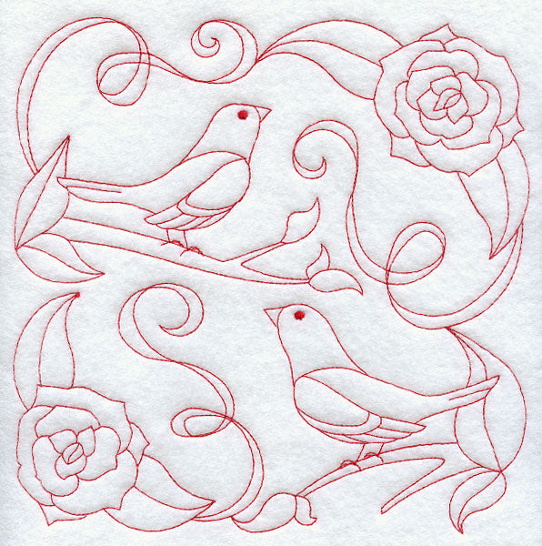 Bluebirds and Blossoms (Redwork)
