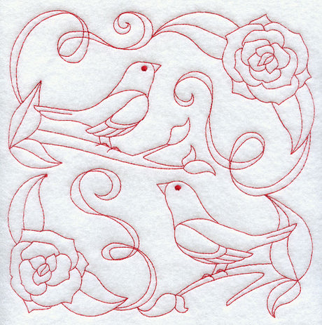 Bluebirds and Blossoms (Redwork)