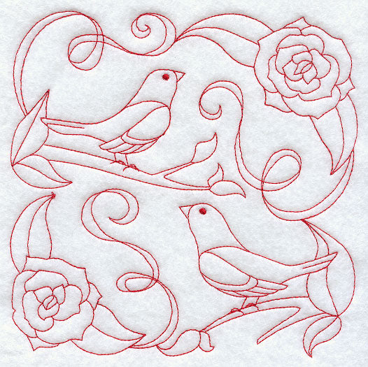 Bluebirds and Blossoms (Redwork)