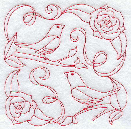 Bluebirds and Blossoms (Redwork)